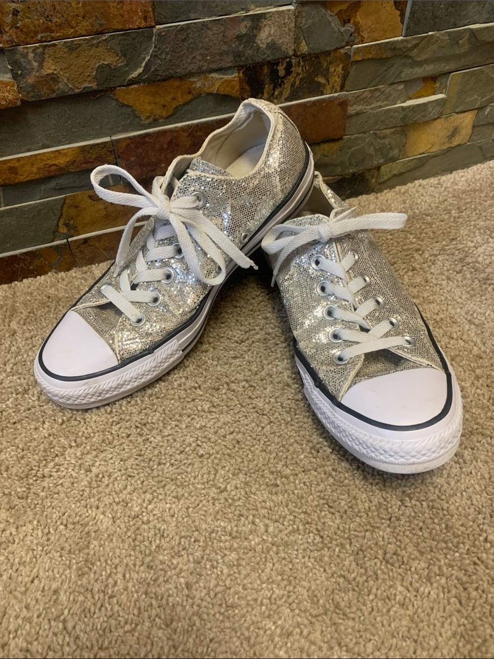 Sequin Low-Top Women's Sneakers in Silver